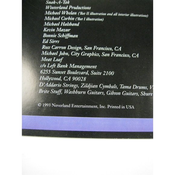 Meatloaf Bat Out of Hell II Back into Hell Folio Pamphlet 1993 Neverland - Picture 9 of 11